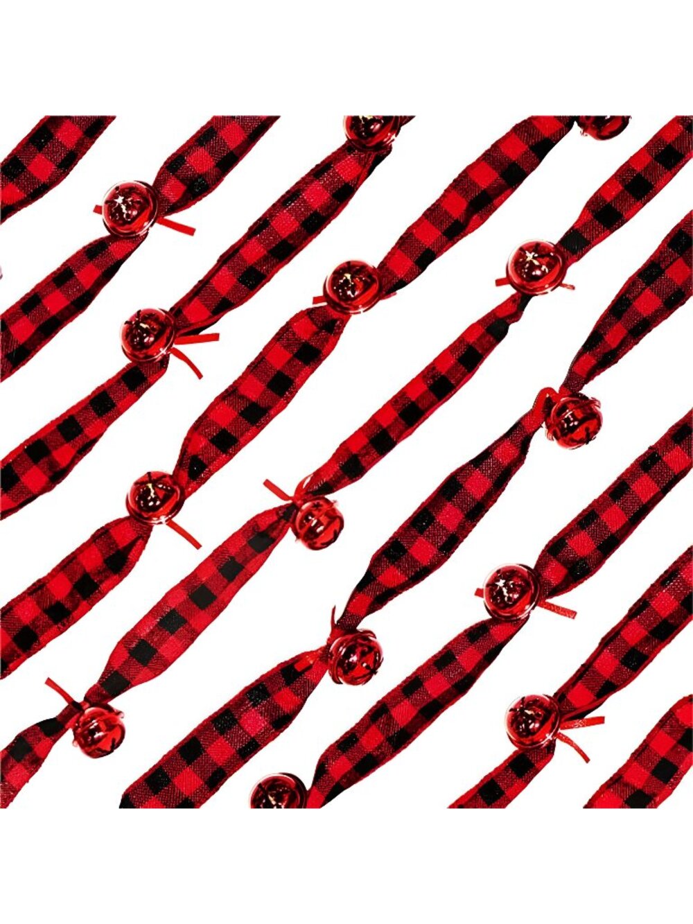 Rustic Buffalo Plaid Ribbon Garland - 6 Yards with Jingle Bell & Metal Sleigh